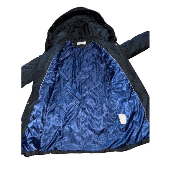 Tahari Women's Black Hooded Quilted Puffer Coat Faux Fur Trim M stadium length - Picture 11 of 15